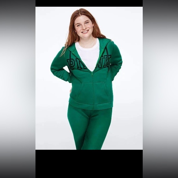Victoria's Secret PINK Dark Green Zip Up Perfect hoodie Small - Picture 1 of 6